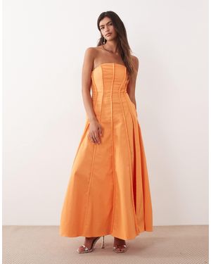 ARRANGE Heavyweight Cotton Seam Detailing Strapless Maxi Dress - Orange