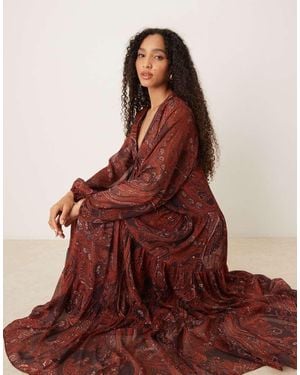 Mango Chiffon Maxi Dress - Brown