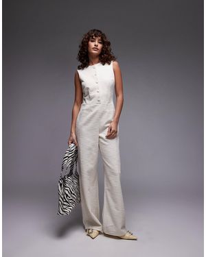 Mango Button Through Round Neck Jumpsuit - Gray