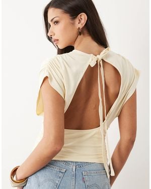 ASOS Gathered Sleeve Cinched Waist Top - Natural