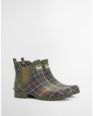 Barbour Wilton Tartan Chelsea Short Wellington Boots - Green