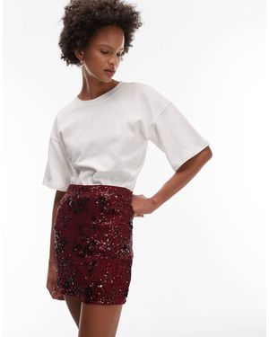 ASOS Floral All-over Sequin Mini Skirt - Red