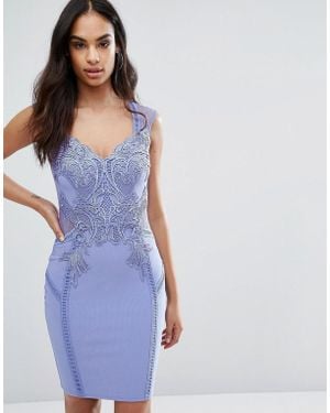 Lipsy Michelle Keegan Loves Applique Lace Bodycon Dress - Blue