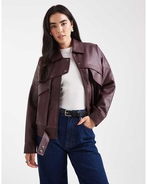4th & Reckless Grained Faux Leather Pocket Detail Bomber Jacket - Blue
