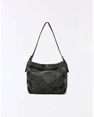 Bershka Embroidered Denim Bag - Black