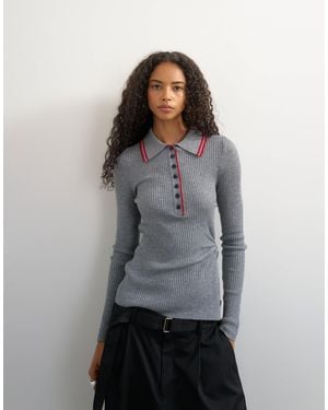 TOPSHOP Knitted Side Twist Polo Top With Wool - Gray