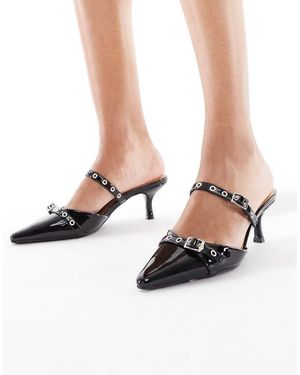 SEQWL Sandalias Negras Estilo Mules Con Detalle De Hebilla Maybach De -Negro