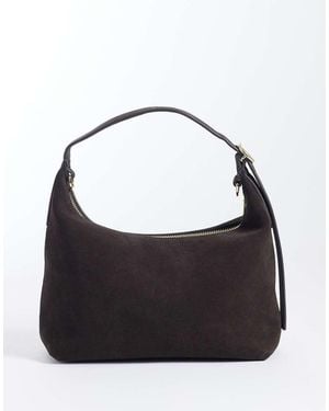 ARKET Small Pure Suede Leather Detachable Cross Body Tote Bag - Black