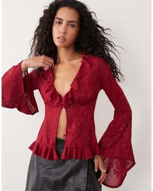 ASOS Satijnen Devoré Top Met Ruches - Rood