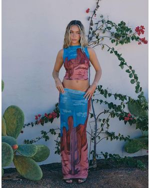 South Beach X Liv Silverman Desert Print Maxi Skirt - Blue