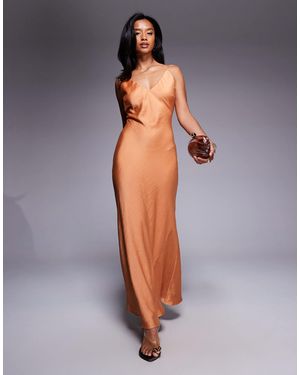 TFNC London Satin Cowl Back Maxi Dress On Rust - Gray