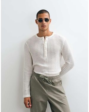 ASOS T-Shirt Serafino Bianca Testurizzata A Maniche Lunghe Regular Fit - Grigio
