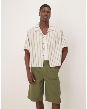 ASOS Camisa Color Crudo A Rayas Verde Oscuro De Corte Cuadrado Extragrande De -Neutro