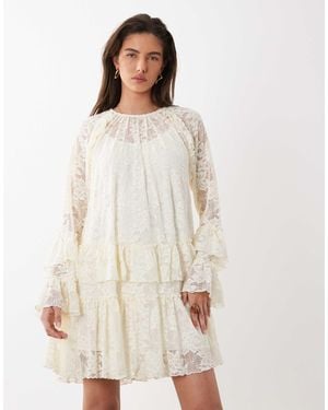 Y.A.S Floral Lace Ruffle Detail Mini Dress - White