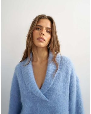 TOPSHOP Jersey Premium De Punto Con Cuello Esmoquin Y Lana En - Azul