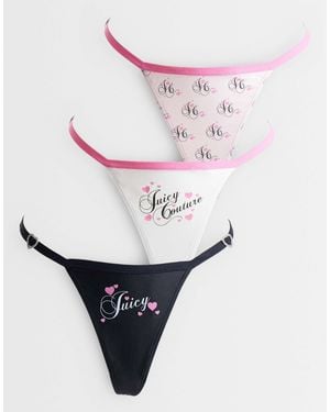 Juicy Couture 3er-pack strings mit logo-herz-print aus mikrofaser - Mehrfarbig