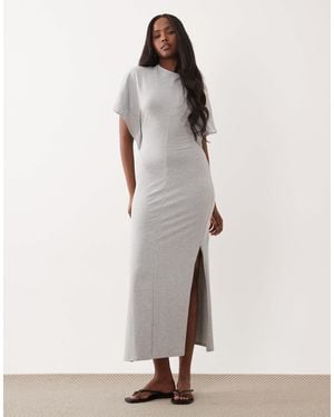 ASOS Short Batwing Sleeve Maxi Dress With Exposed Seam Detail - Natural