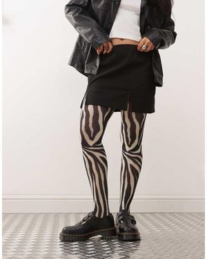 Reclaimed Vintage Zebra Print Tights - Black