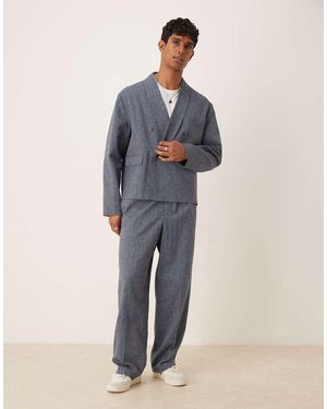 ASOS Wide Leg Linen Suit Trousers - Blue
