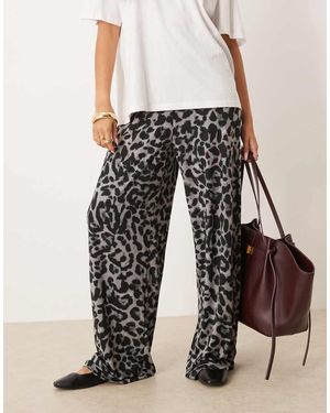 Vila Pantaloni A Fondo Ampio Grigi Con Stampa Leopardata - Multicolore