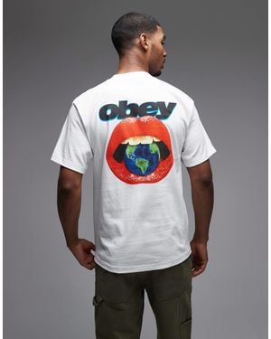 Obey T-shirt à imprimé lèvres au dos - Gris