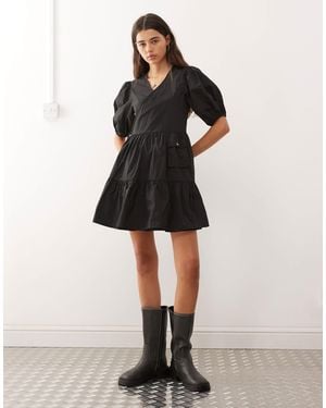 Collusion Nylon Smock Mini Dress With Pocket Detail - Black