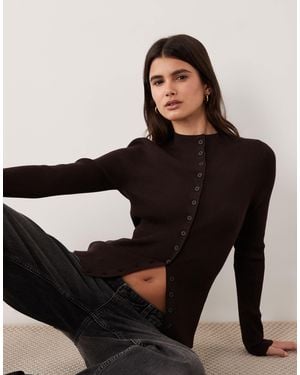 ASOS Knit Rib High Neck Button Through Cardigan - Black