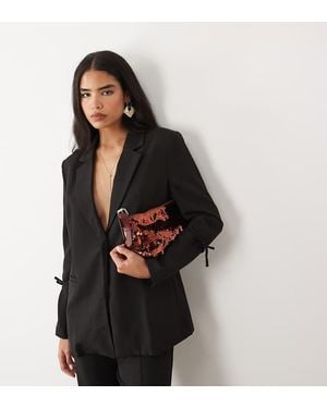 Kaiia Exclusive Tailored Tie Detail Cinch Waist Detail Blazer Co-ord - Black