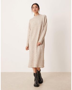 Vila Seam Fron Knitted Midi Dress - Natural