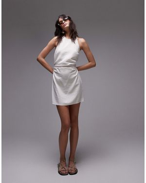 TOPSHOP Linen Halter Ruched Mini Dress - Gray