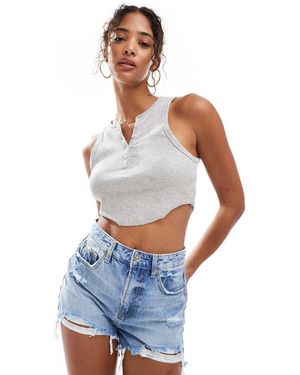 Stradivarius Ripped Denim Short - White