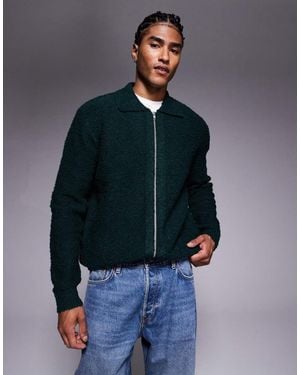 ASOS Relaxed Knit Boucle Zip Through Cardigan - Blue