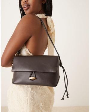 Mango Elegant Hand Bag With Gold Accent Fastening - Black