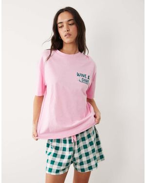 ASOS Oversized Tee And Short Pyjama Set With Wine And Dine Graphic - Red