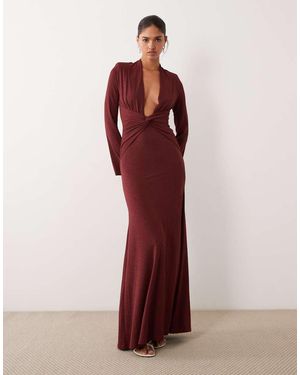 asos design front twist maxi dress with fluted sleeve ASOS DESIGN front twist maxi dress with fluted sleeve in red