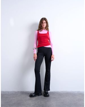 TOPSHOP Skinny Rib Flared Trouser - White