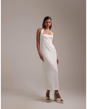 ASOS Crepe Pencil Bandeau Midi Dress With Wide Halter Strap - Brown