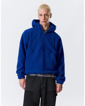 Weekday Borg Fleece Half Zip Hoodie With Elasticated Hem - Blue