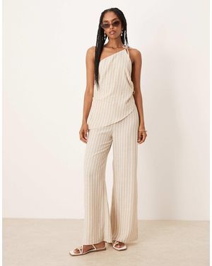 ASOS Linen Jumpsuit With Asymmetric Ties - Natural