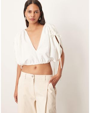 ARRANGE Plunge Top With Ruched Detail - White