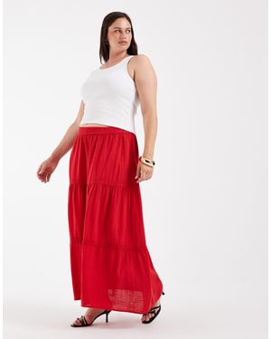 Pieces Plus Pieces Curve Tie Boho Maxi Skirt - Red