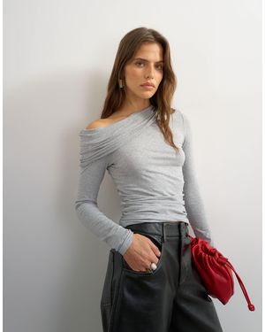 TOPSHOP Off Shoulder Ruched Long Sleeve Top - Gray