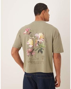 ASOS Boxy Oversized T-shirt With Floral Text Graphic - Natural