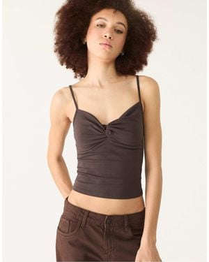 Stradivarius Top à bretelles fines et détail noué - Noir