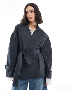 ASOS Gabardina Corta Con Cinturón De - Azul