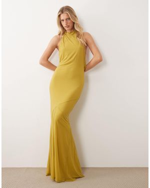 ASOS Stretch Chiffon High Neck Racer Fishtail Maxi Dress With Spliced Godet Detail - Metallic