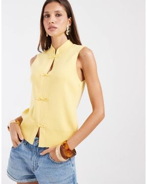 ASOS Mandarin Collar Knit Sleeveless Top - Yellow