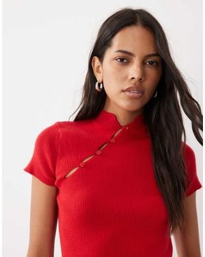 Miss Selfridge Gebreide Top Met Opstaande Kraag - Rood
