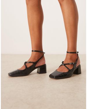 ASOS Simone Buckle Strap Detail Mid Block Heel Shoes - Black