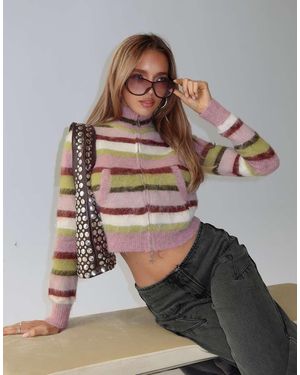 Princess Polly Keeva Fluffy Gebreid Vest Met Hoge Hals En Rits, Cropped - Grijs